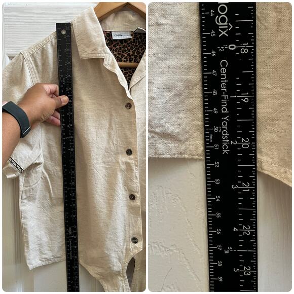 Cabin Creek Linen Blend Zebra Embroidered Button Front Waist Tie Top Large Y2K - Picture 9 of 12